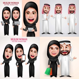 Illustrator files Arab people cartoon. More than 31 files with files open for editing